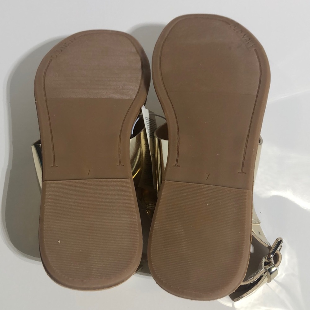 Gold Faux Leather Crisscross Strappy Sandals - Picture 6 of 6
